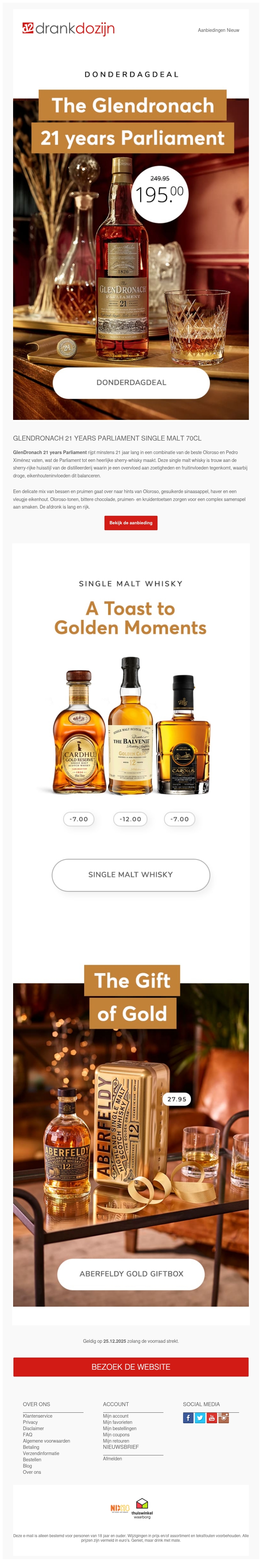DonderdagDeal | GlenDronach 21 years Parliament Single Malt 70CL DonderdagDeal | GlenDronach 21 years Parliament Single Malt 70CL