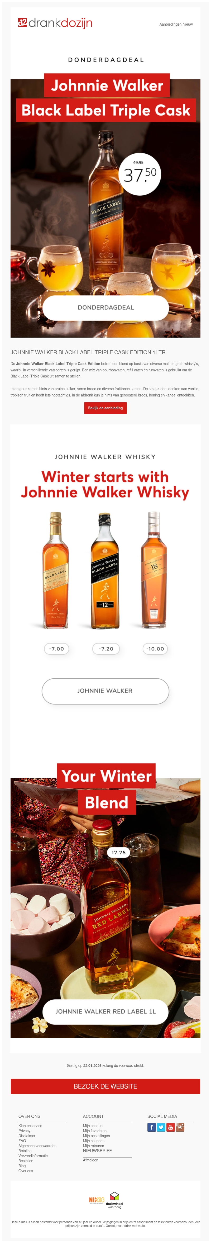DonderdagDeal | Johnnie Walker Black Label Triple Cask Edition 1LTR DonderdagDeal | Johnnie Walker Black Label Triple Cask Edition 1LTR