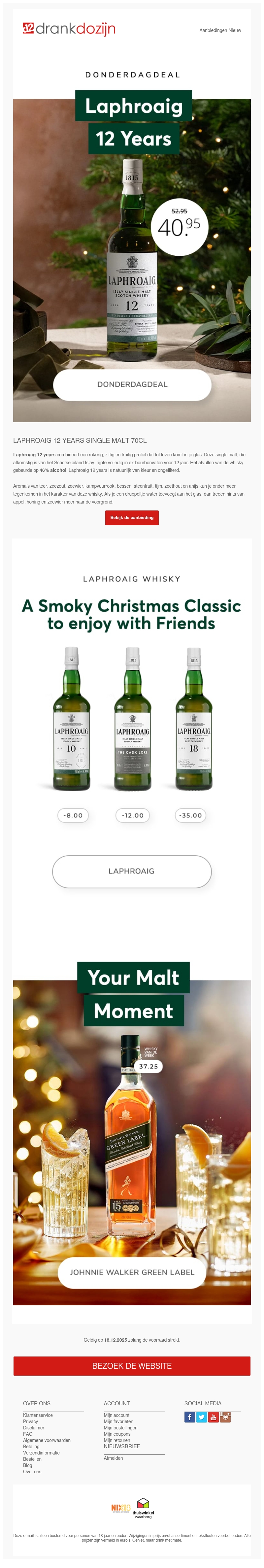 DonderdagDeal | Laphroaig 12 years Single Malt 70CL DonderdagDeal | Laphroaig 12 years Single Malt 70CL