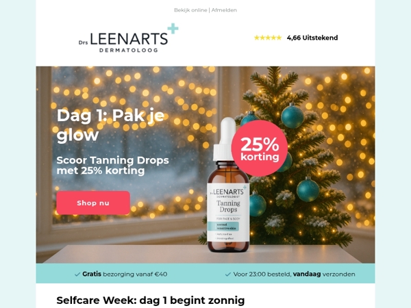 Dag 1: 25% korting op onze Tanning Drops