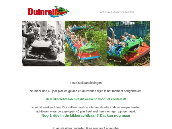 Laatste keer Kikkerachtbaan - Kom dit weekend naar Duinrell