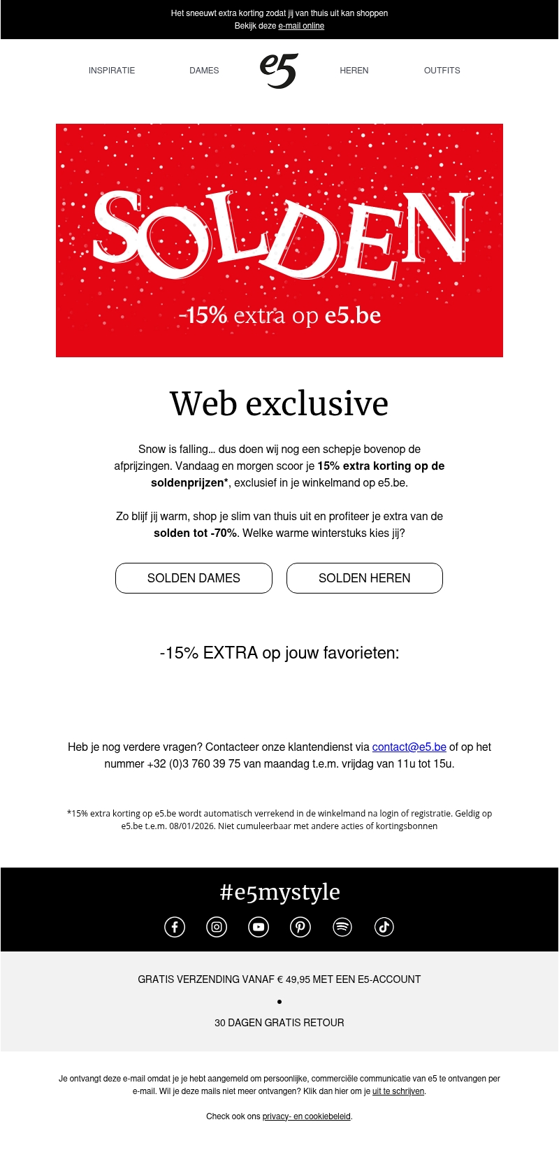 NU 15% extra soldenkorting op e5.be NU 15% extra soldenkorting op e5.be