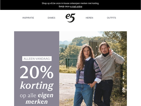 Vandaag: 20% korting op alle e5-merken