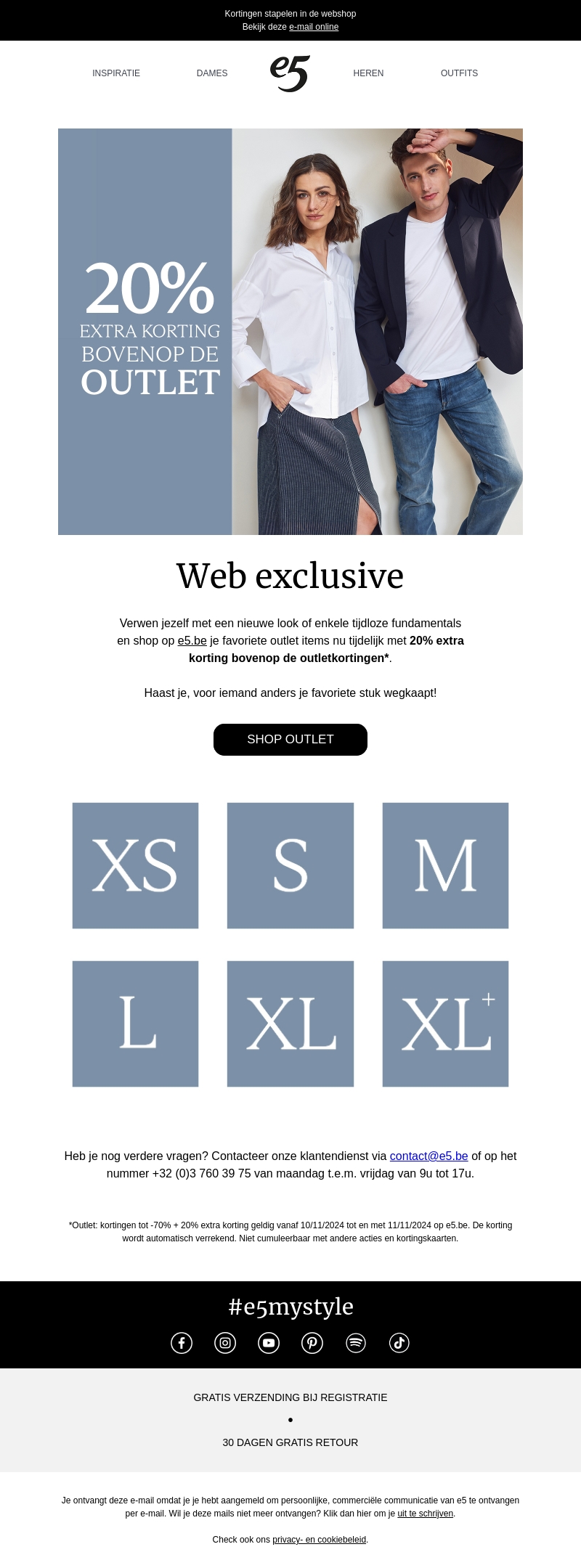 Nu: 20% extra korting bovenop de outlet Nu: 20% extra korting bovenop de outlet