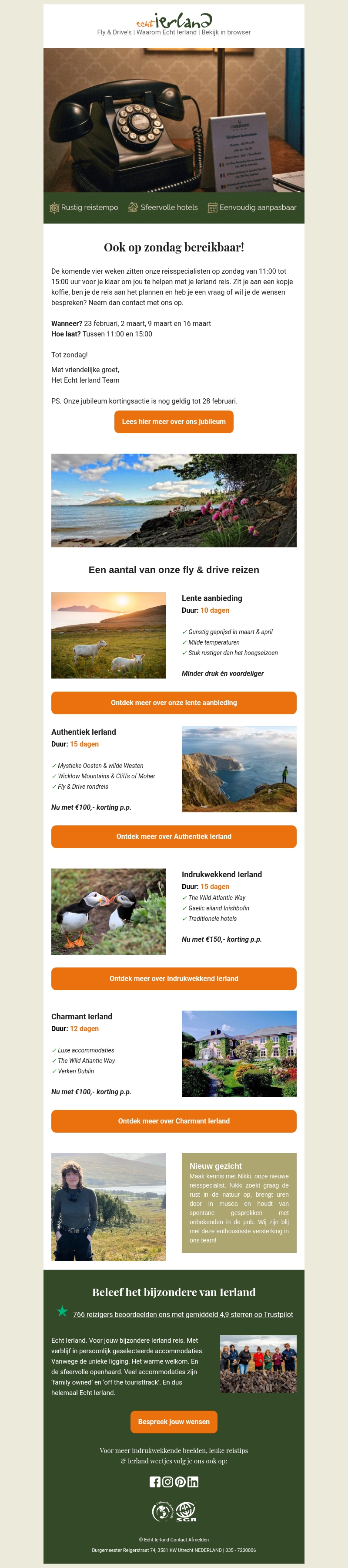 Nu ook bereikbaar op zondag! Nu ook bereikbaar op zondag!