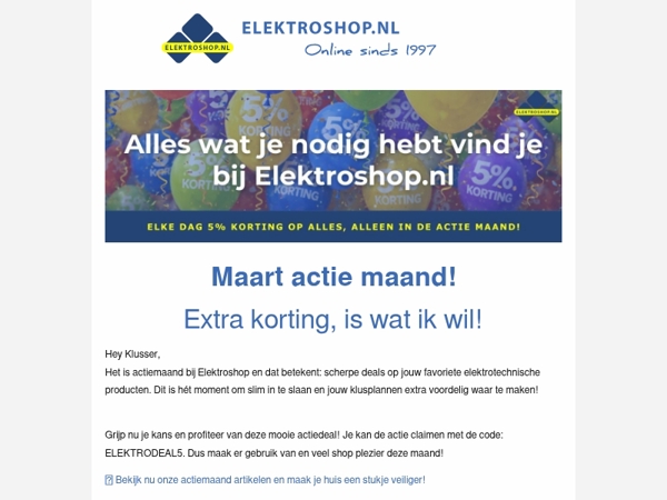 Wil jij ook extra korting? Code = ELEKTRODEAL5