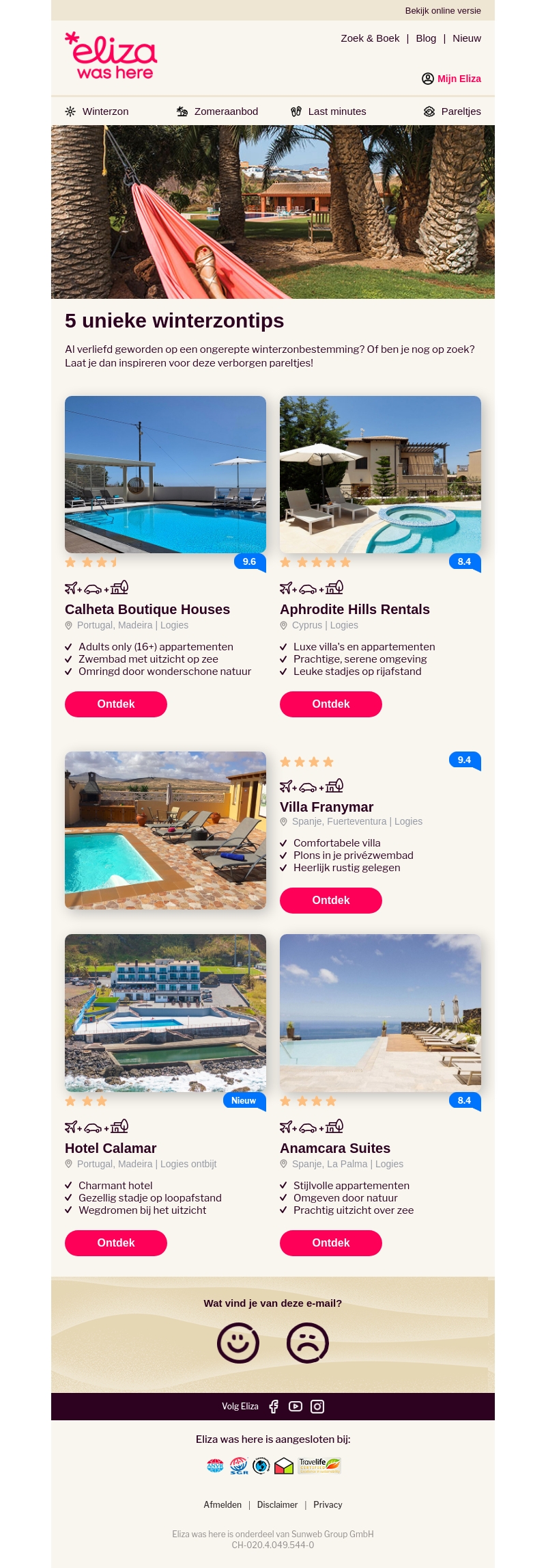 5x een unieke reis naar de winterzon, Mail ☀️ 5x een unieke reis naar de winterzon, Mail ☀️