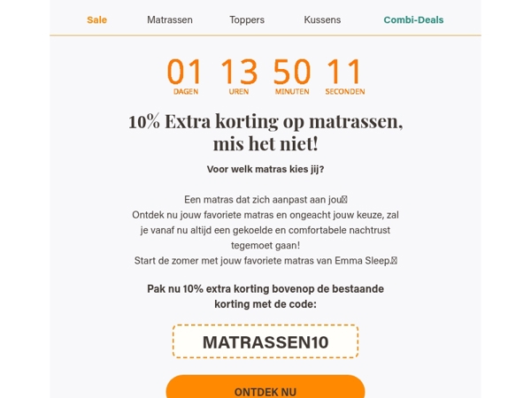 Laatste kans: 10% extra korting op matrassen!