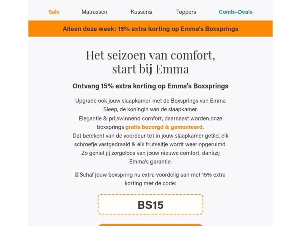 15% extra korting op Emma's Boxsprings
