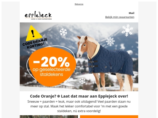 ❄️🧡 Code Oranje: -20% op staldekens & collecties