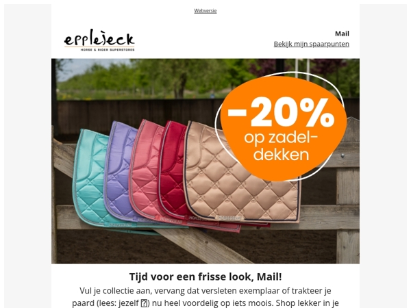 🐎 Zadeldekken -20% | Wedstrijdjasjes - 15% | EJ elektrolyten -15%
