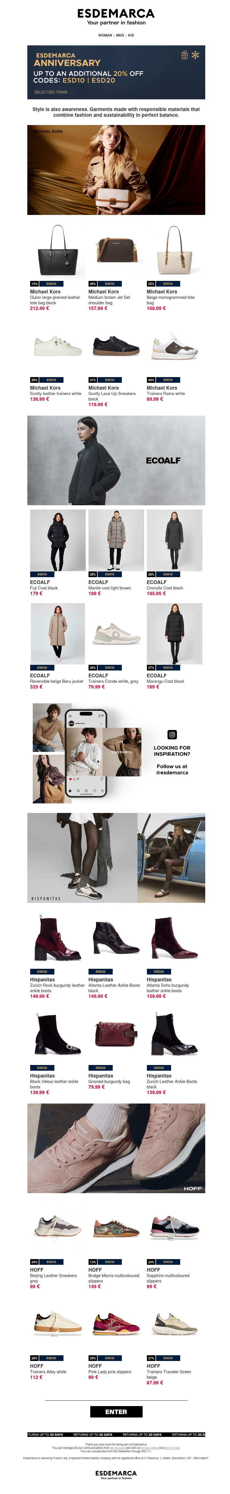 Michael Kors, Ecoalf, Hispanitas, and HOFF with an extra -20% during Anniversary Michael Kors, Ecoalf, Hispanitas, and HOFF with an extra -20% during Anniversary