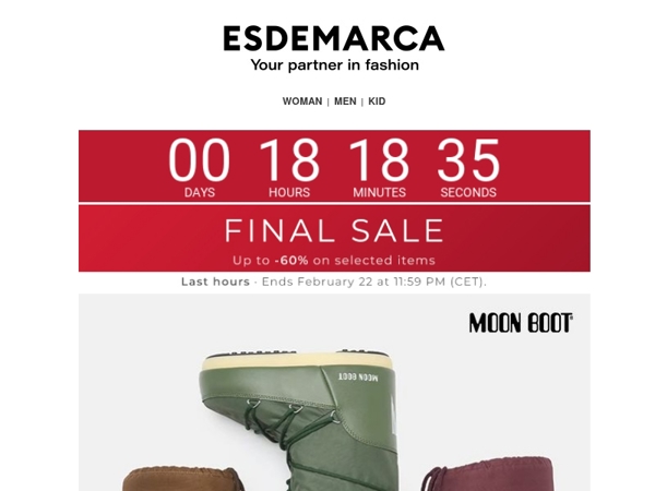 Last hours of the Final Sale: up to 60% off, only until 11:59 PM (CET)