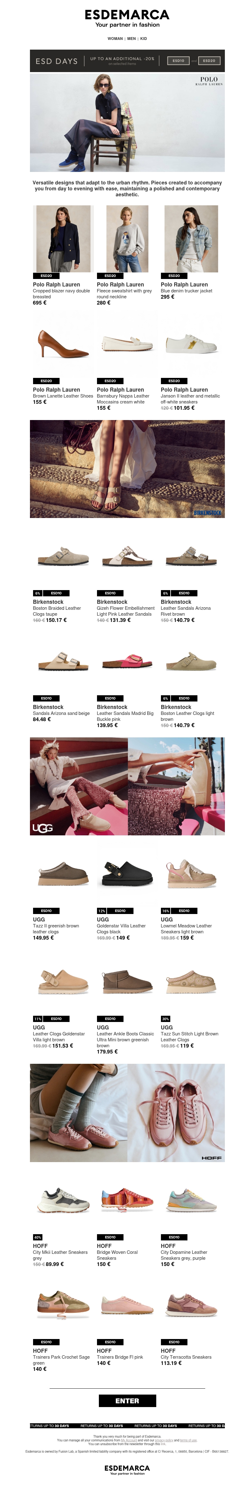 The latest from Polo Ralph Lauren, Birkenstock, UGG and HOFF The latest from Polo Ralph Lauren, Birkenstock, UGG and HOFF