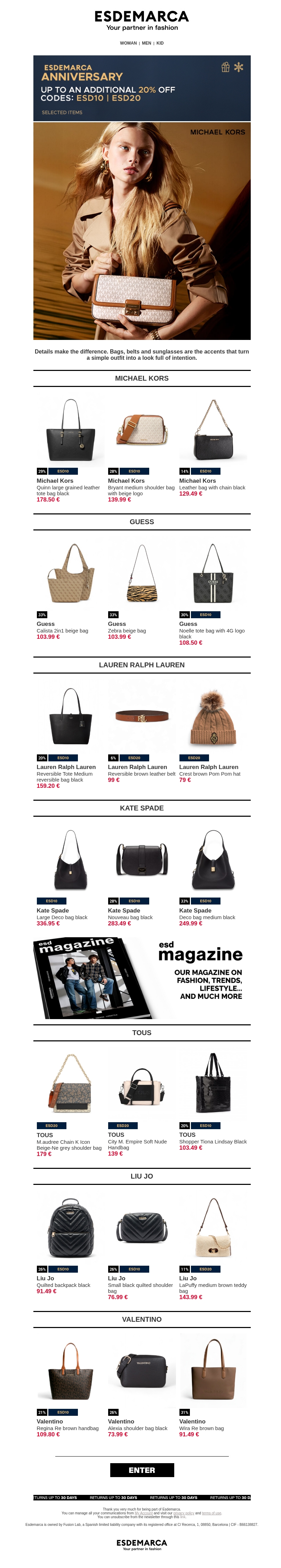 Complete your looks: accessories with up to an extra -20% at Esdemarca Anniversary Complete your looks: accessories with up to an extra -20% at Esdemarca Anniversary