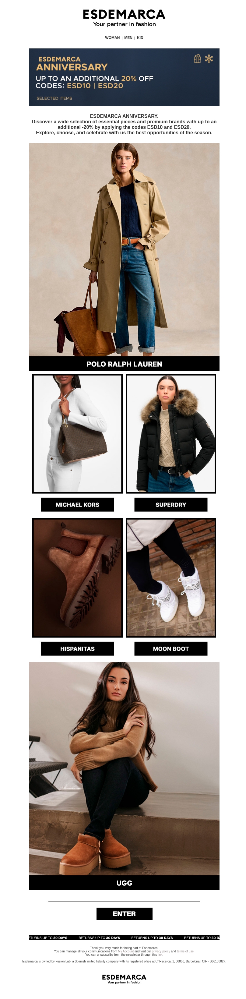ESDEMARCA ANNIVERSARY: Join the celebration with up to an extra -20% ESDEMARCA ANNIVERSARY: Join the celebration with up to an extra -20%