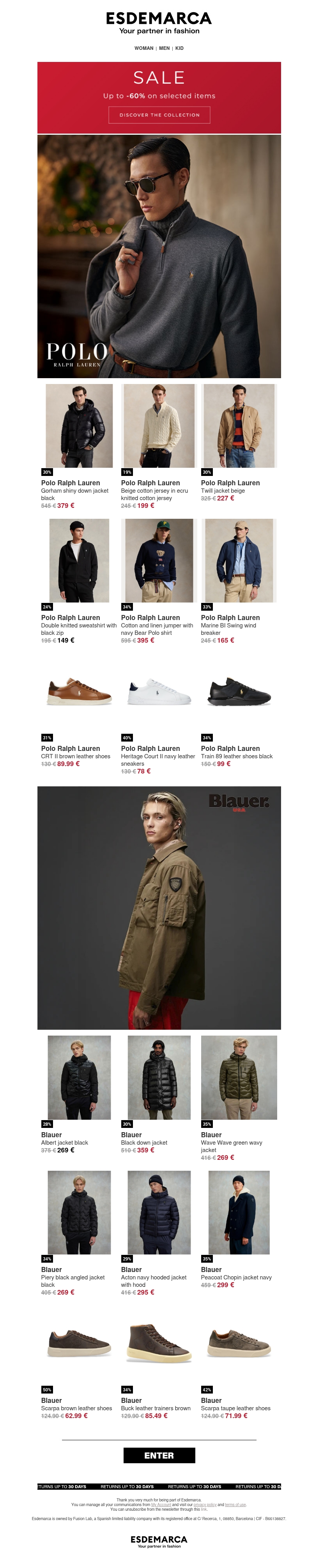 Sale: Polo Ralph Lauren and Blauer with up to -60% Sale: Polo Ralph Lauren and Blauer with up to -60%