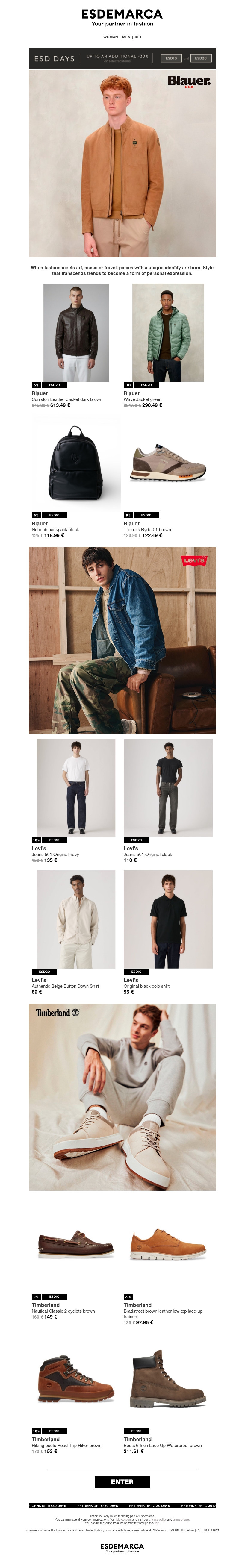 Blauer, Levi's and Timberland for the season Blauer, Levi's and Timberland for the season