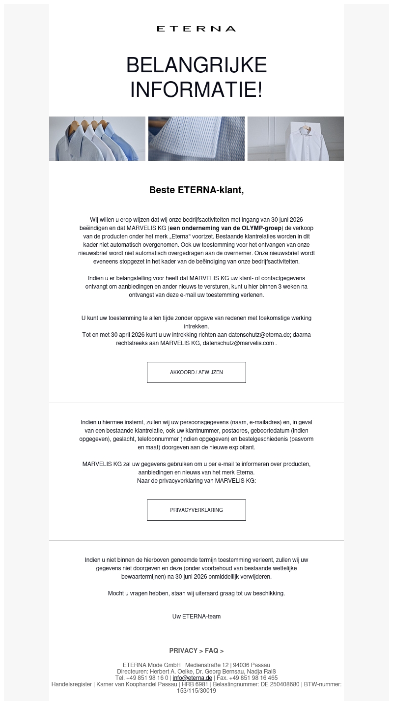 Belangrijke informatie! Belangrijke informatie!