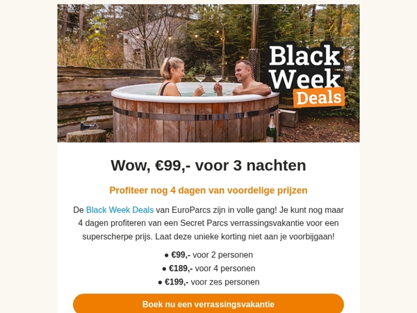 ⏳ Nog 4 dagen: €99,- voor 3 nachten