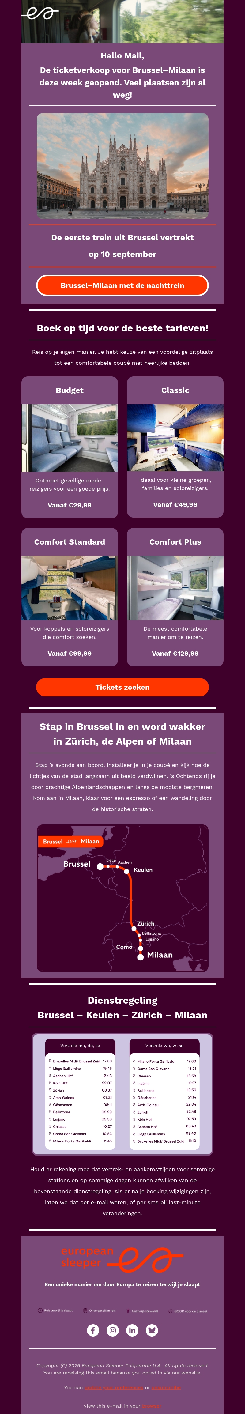 Dromen over de nachttrein naar Milaan? Nu gewoon boeken! Dromen over de nachttrein naar Milaan? Nu gewoon boeken!