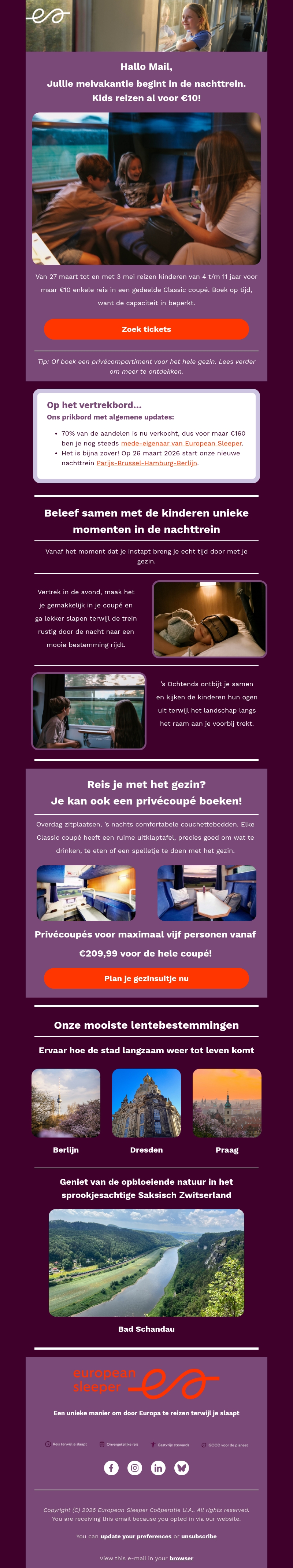 In de meivakantie reizen kids voor €10 met de nachttrein 🌷 In de meivakantie reizen kids voor €10 met de nachttrein 🌷