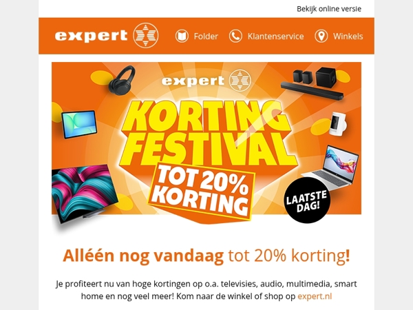 Alléén nog vandaag: 20% korting op TV's, audio, multimedia en meer!