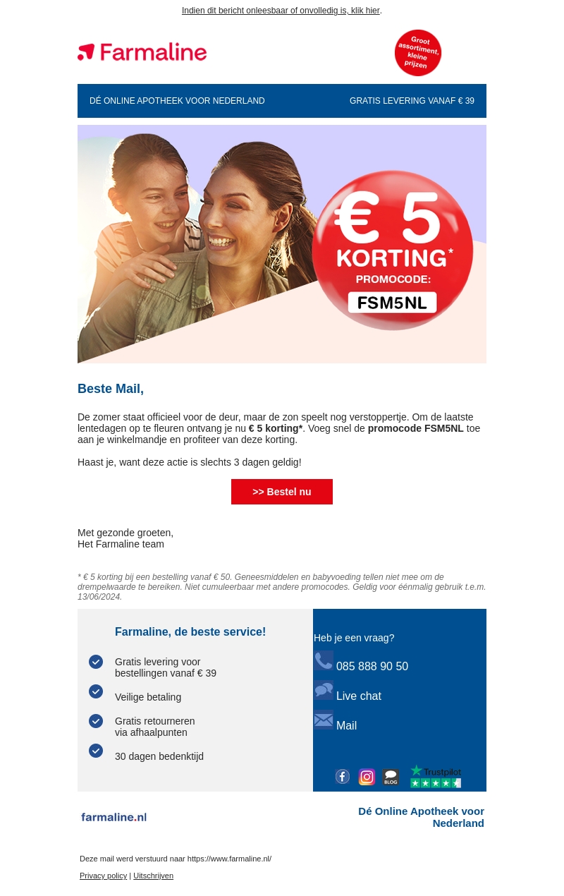 Mail, € 5 korting om de laatste lentedagen op te fleuren Mail, € 5 korting om de laatste lentedagen op te fleuren