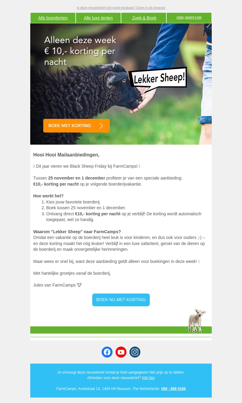 Mailaanbiedingen Black Friday bij FarmCamps: Lekker sheep! 🐑 Mailaanbiedingen Black Friday bij FarmCamps: Lekker sheep! 🐑