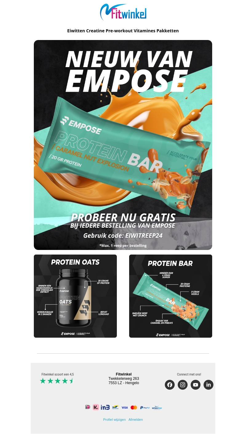 Gratis protein bar bij elke Empose bestelling! π€€ Gratis protein bar bij elke Empose bestelling! π€€