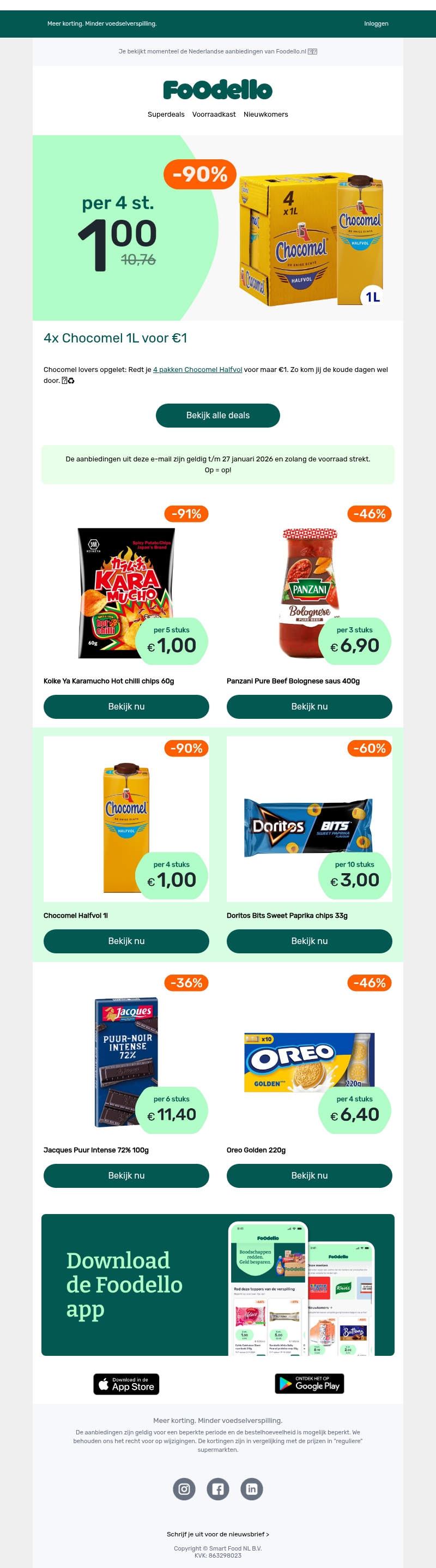 4x Chocomel 1L voor €1 4x Chocomel 1L voor €1