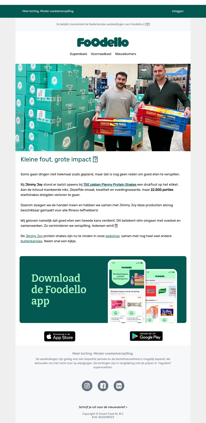 Jimmy Joy en Foodello redden samen 22.500 porties van de verspilling Jimmy Joy en Foodello redden samen 22.500 porties van de verspilling