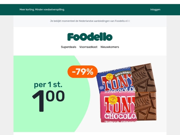 🍫 Twee repen Tony’s voor €1,00