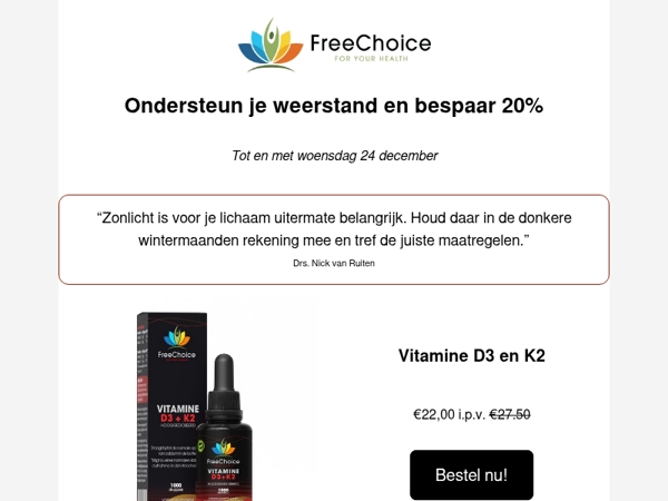 20% korting op onze vitamine D producten