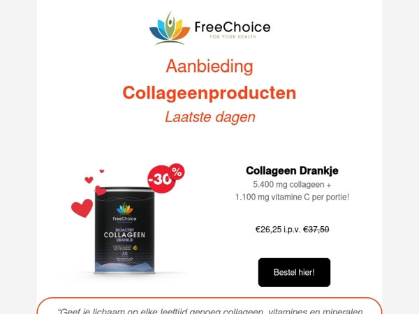 ❤️ Laatste dagen: aanbieding op de FreeChoice Collageensupplementen!