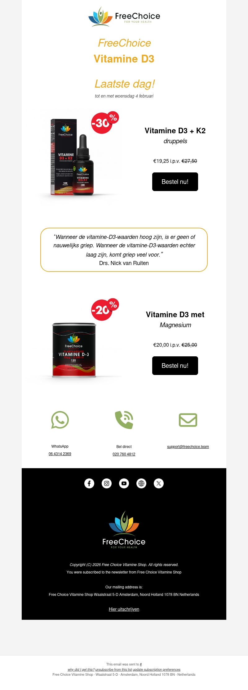 Laatste dag! Aanbieding: Vitamine D3 + K2 en D3 met Magnesium Laatste dag! Aanbieding: Vitamine D3 + K2 en D3 met Magnesium