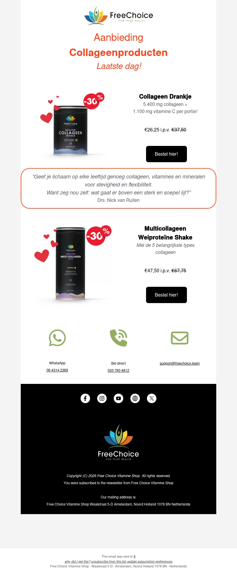 ❤️ Laatste dag! Aanbieding op de FreeChoice Collageensupplementen! ❤️ Laatste dag! Aanbieding op de FreeChoice Collageensupplementen!