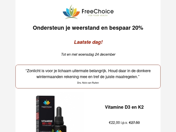 Laatste dag: 20% korting op onze vitamine D producten