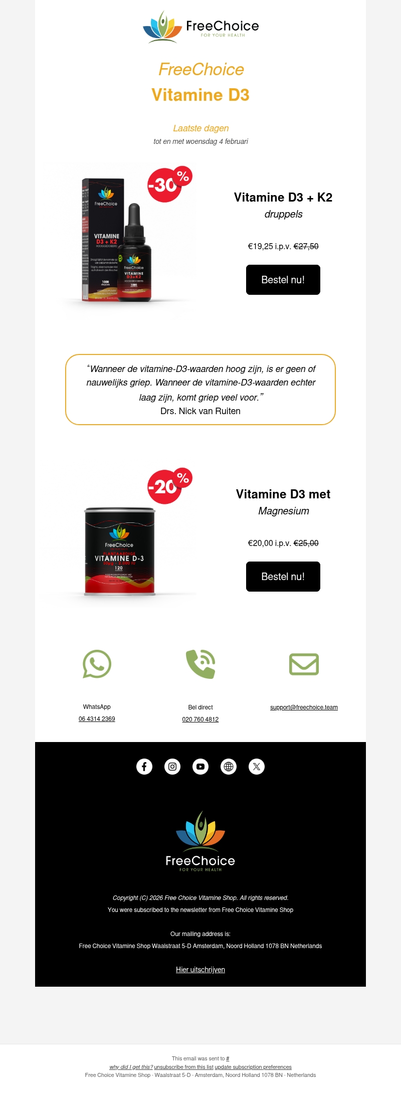 Laatste dagen! Aanbieding: Vitamine D3 + K2 en D3 met Magnesium Laatste dagen! Aanbieding: Vitamine D3 + K2 en D3 met Magnesium