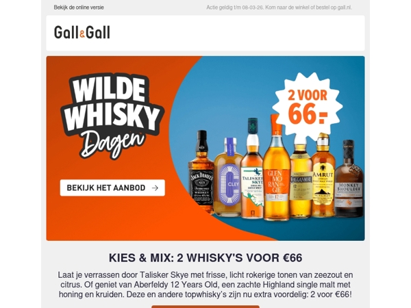 2 whisky's voor €66,- tijdens Wilde Whisky Dagen