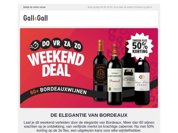 2e fles Bordeaux -50% 🍷