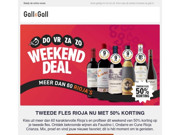 Weekenddeal Rioja 2e fles 50% korting