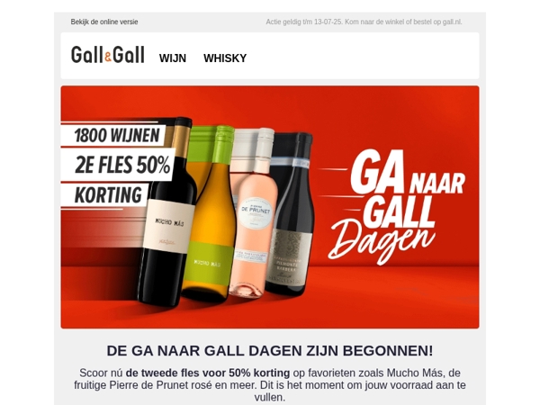 50% korting op de 2e wijn naar keuze