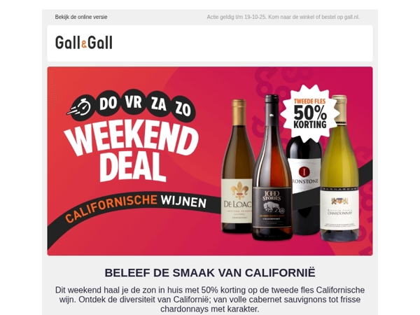 Weekenddeal Californië: 2e fles -50%