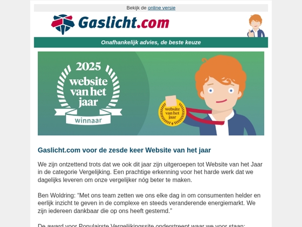 🏆 Opnieuw wint Gaslicht.com, ontdek waarom