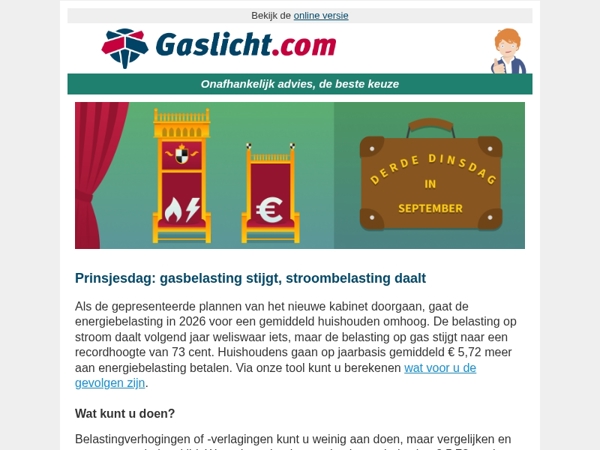 Prinsjesdag: gasbelasting stijgt naar recordhoogte