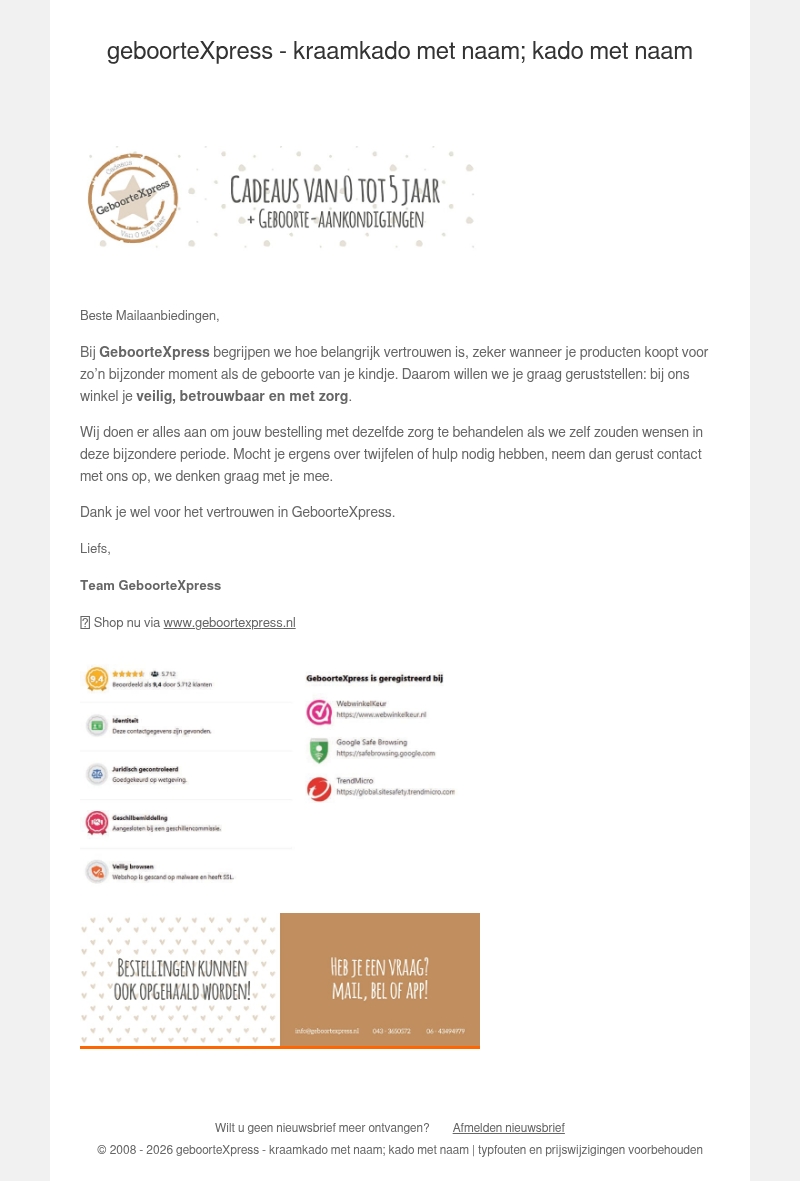 Met een gerust hart winkelen bij GeboorteXpress💛 Met een gerust hart winkelen bij GeboorteXpress💛