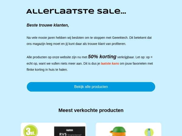 💥Laatste Sale | 50% korting op alles!