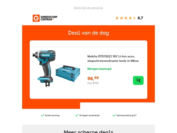 Deal van de dag: Makita DTD152ZJ 18V Li-Ion accu slagschroevendraaier body in Mbox