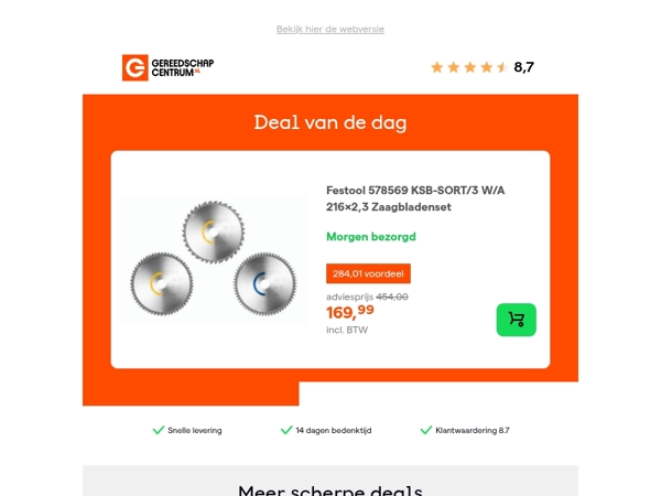 Deal van de dag: - 63% op Festool 578569 KSB-SORT/3 W/A 216x2,3 Zaagbladenset